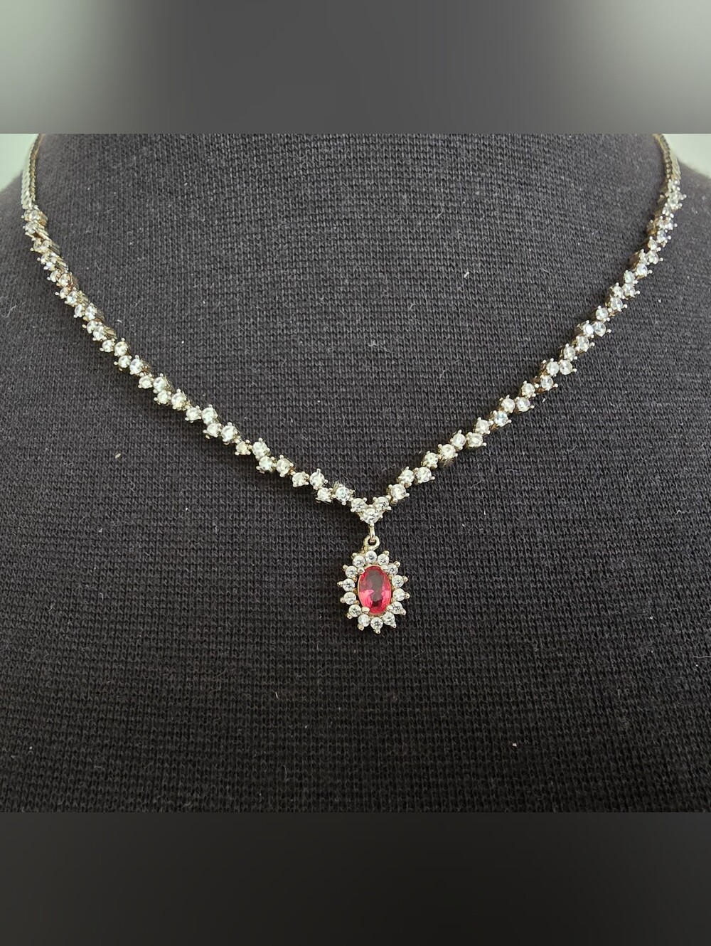3 Pc Sterling Silver CZ Ruby Necklace, Bracelet and Drop Earring Set - Picture 2 of 9